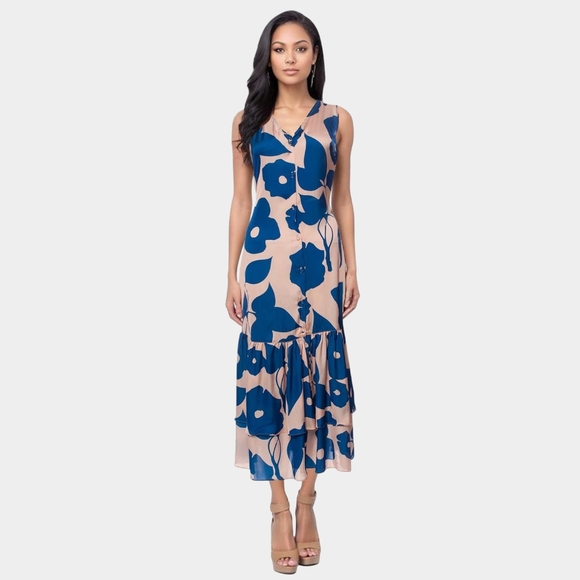 LoboRosa Size S, Navy Floral Midi Dress - Picture 1 of 2
